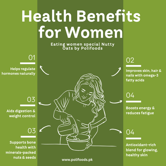 Health Benefits for women in Women Special Nutty Oats (oats with nut / Oatmeal) by polifoods