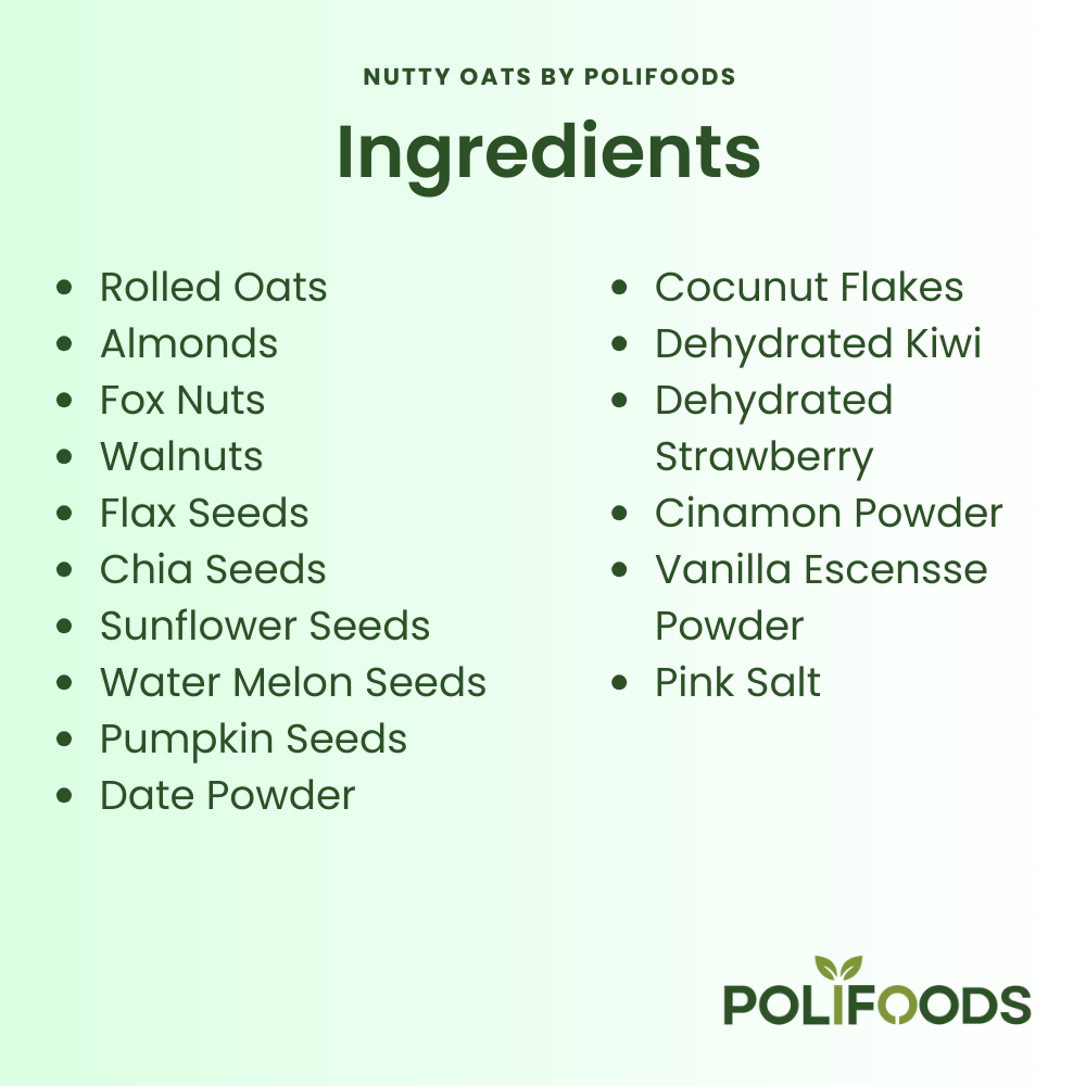 Ingredients in Weight Loss special Nutty Oats (oats with nuts) by polifoods
