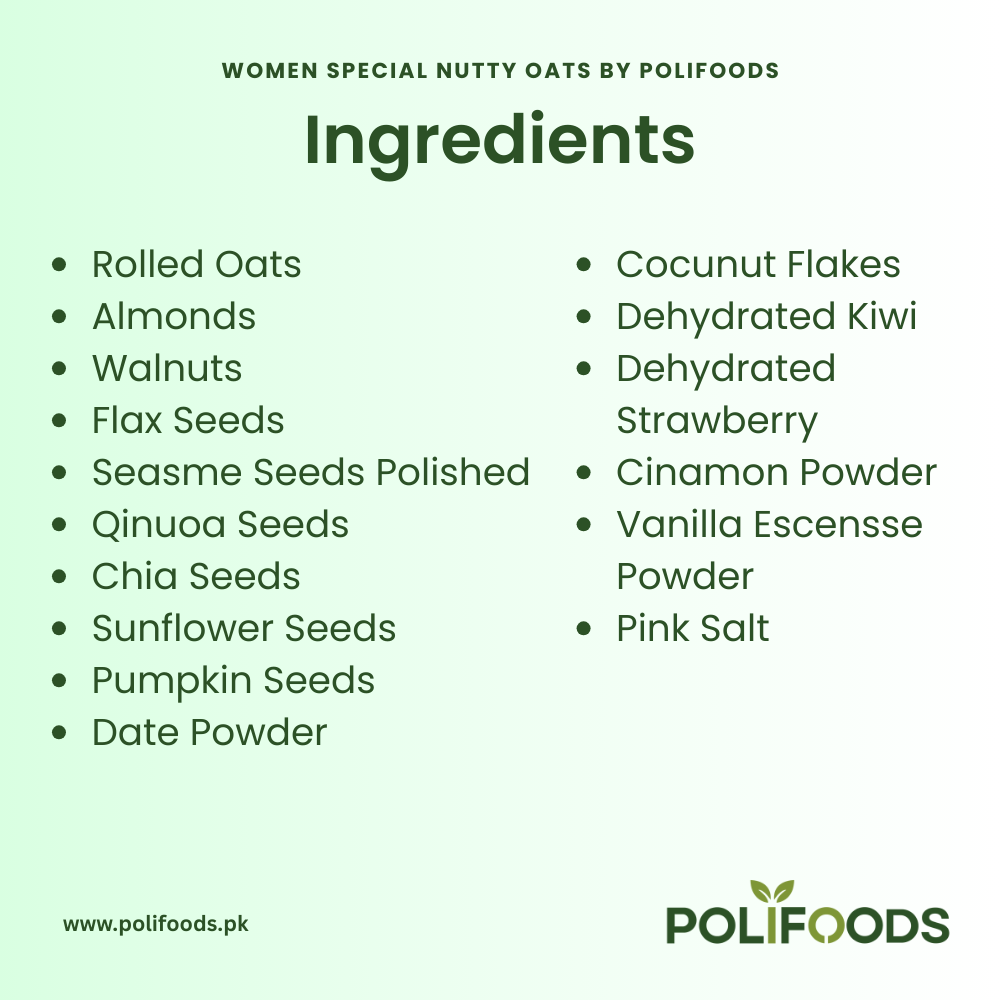 Ingredients in Women Special Nutty Oats (oats with nut / Oatmeal) by polifoods